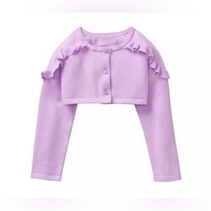 Janie & Jack Cardigan Sweater Girls sz 6 Lavender Cropped Ruffle Long Sleeve
